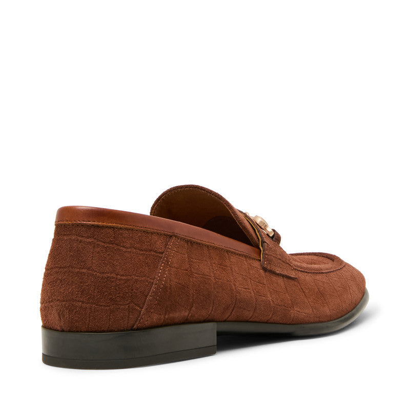 Steve Madden Swazzey-c Men's Dark Cognac Suede Loafers - rear three-quarter view