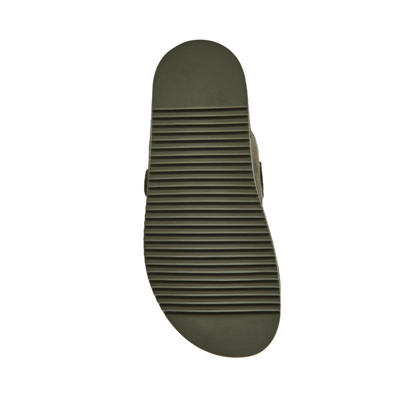 Steve Madden Take-Two women's olive suede sandals, back view