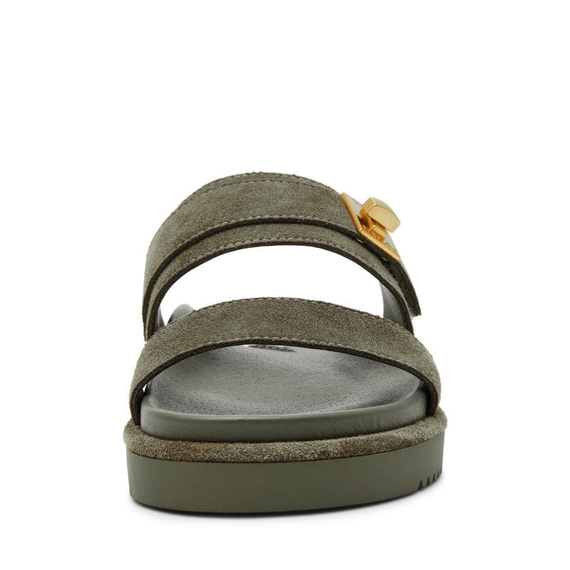 Steve Madden Take-Two women's olive suede sandals, front view