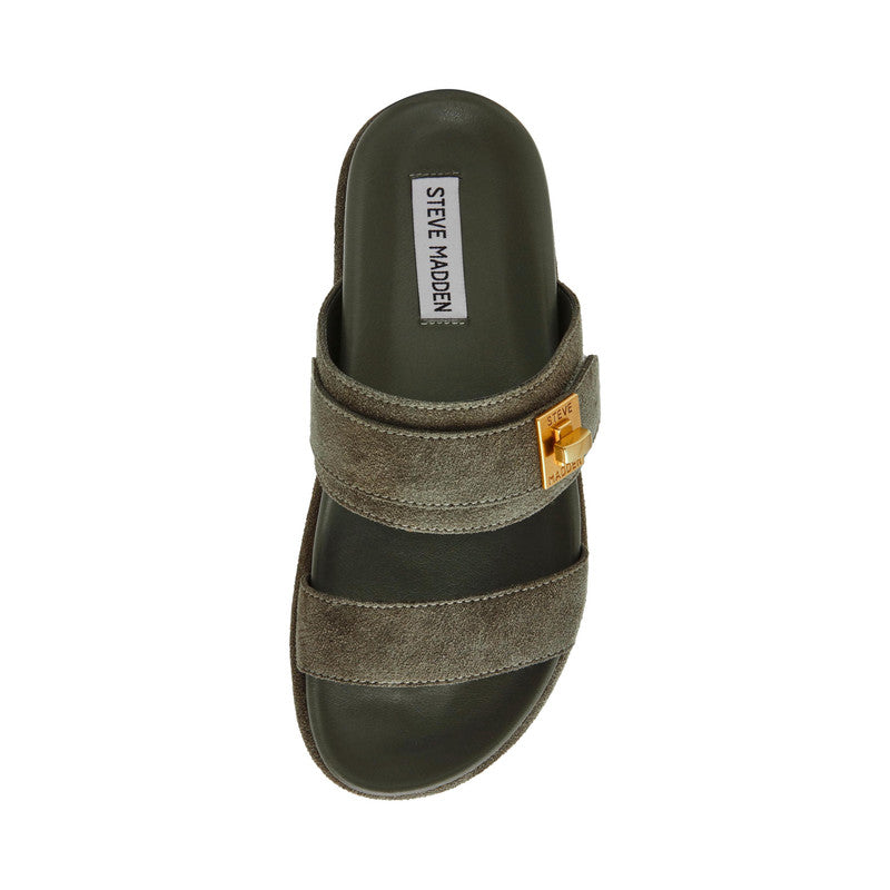 Steve Madden Take-Two women's olive suede sandals, side view